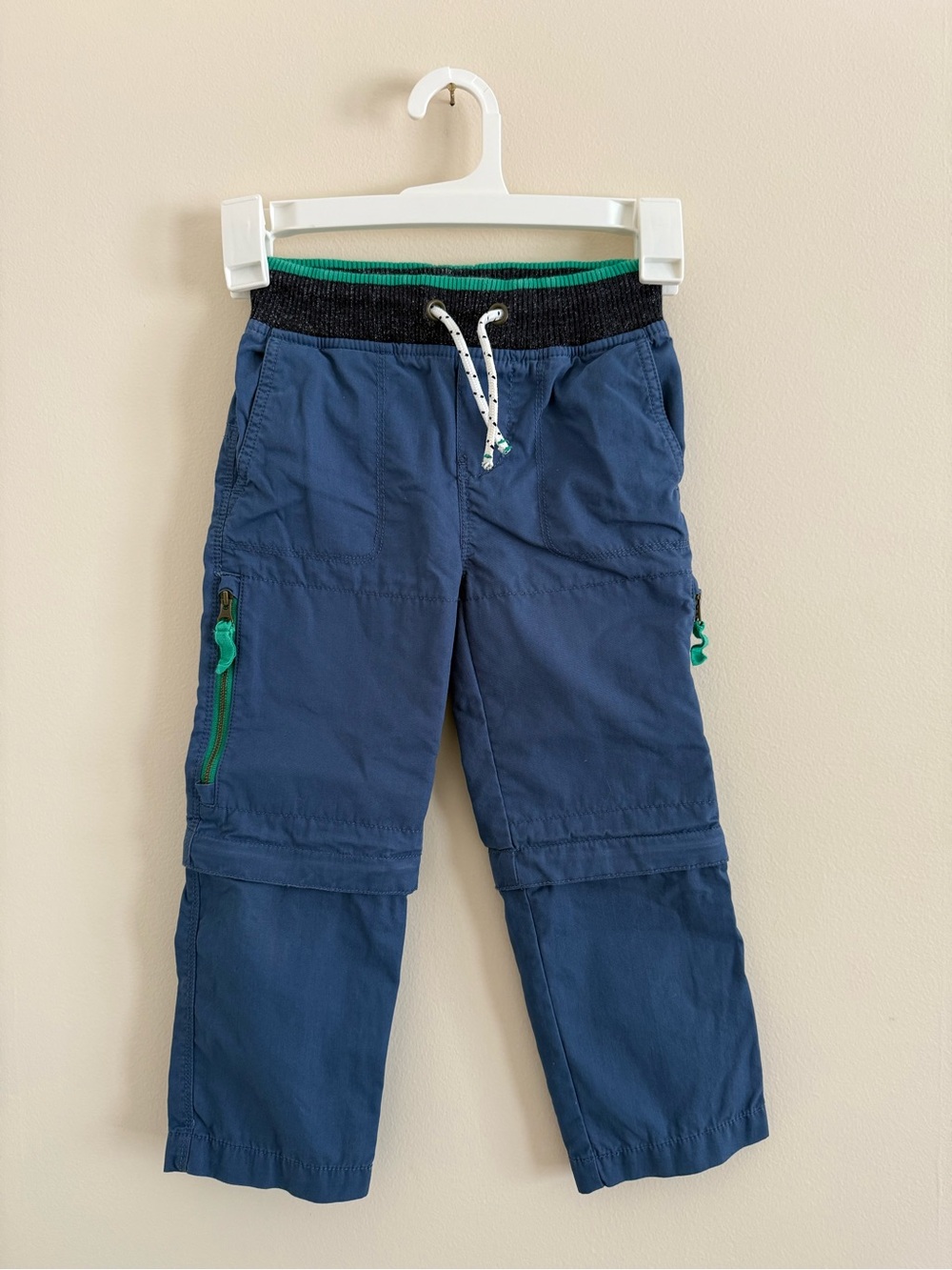 Mini Boden Boy's Techno Pants Zip Off to Shorts Blue Green Accents // 4 years